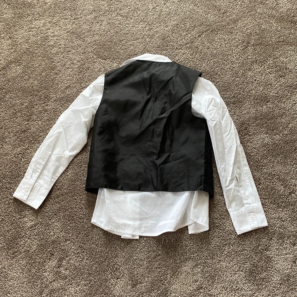 Van Heusen 3-Piece Dress Suit Vest Shirt Pants Formal Set SIZE 8 Black White